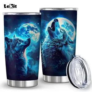 1 Piece LeKit 20 oz Wolf Theme Stainless Steel Tumbler - Double Wall Insulated with Lid, BPA Free, Reusable - Ideal Gift for Wolf Enthusiasts, Dad, Boyfriend for Birthdays, Father's Day, Valentine's Day - Hand Wash Only, Wolf Decoration