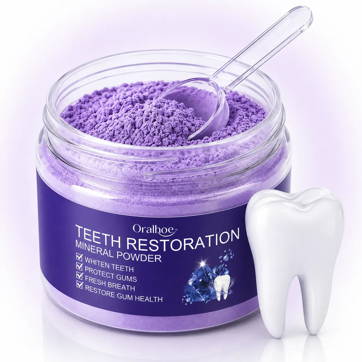 Purple Oral Cleanser Tooth Powder - 50g Gentle Mineral Toothpaste with Baking Soda, Mint, Lavender Extract, Radiant Teeth Whitening for Coffee & Tea Drinkers, Daily Brushing Fresh Breath Care