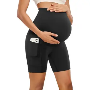 Womens Maternity Biker Shorts Over The Belly with Pockets Butterluxe Workout Athletic Yoga Pregnancy Shorts