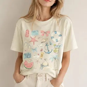 Comfort Colors Vintage Coastal Coquette T-Shirt, Summer Vibes Beach Tee, Seashell Graphic Shirt, Retro Summer Vacation Tee, Cute Girls Trip Shirt, Aesthetic Coastal Cowgirl Top - DPCLICK