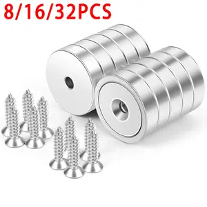 8/16/32pcs Rare Earth Magnets, 0.63 Inch Discs with Screws, 20lb Load Capacity, DIY Woodworking, Kitchen Organization, Metal Accessories
