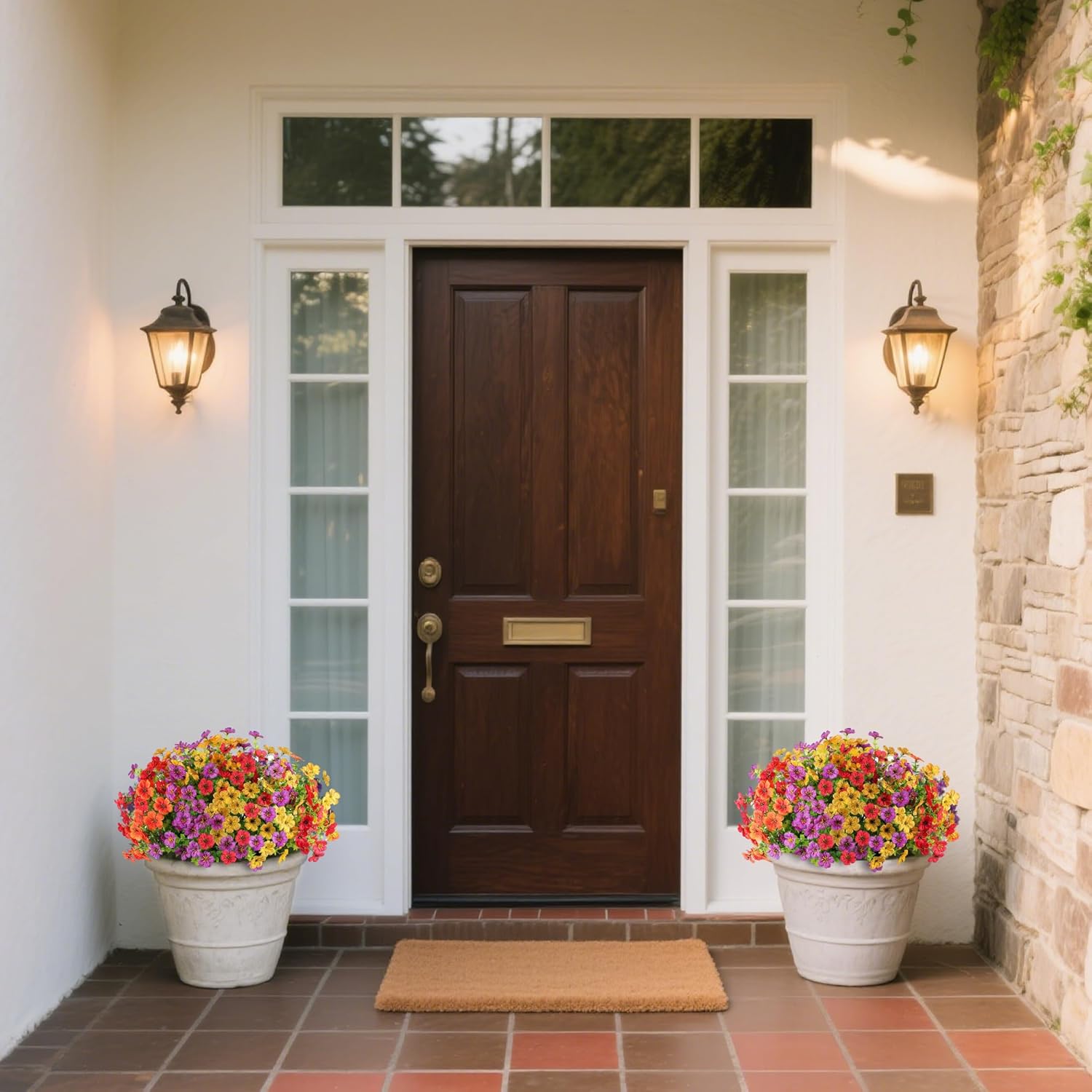 Artificial Faux Flowers Plants for Outdoors Outside Spring Summer Decoration,8 Bundles Silk Daisy Realistic Fake Flowers Plants Greenery UV Resistant for Planters Porch Patio Front Yard(8 Multicolor)