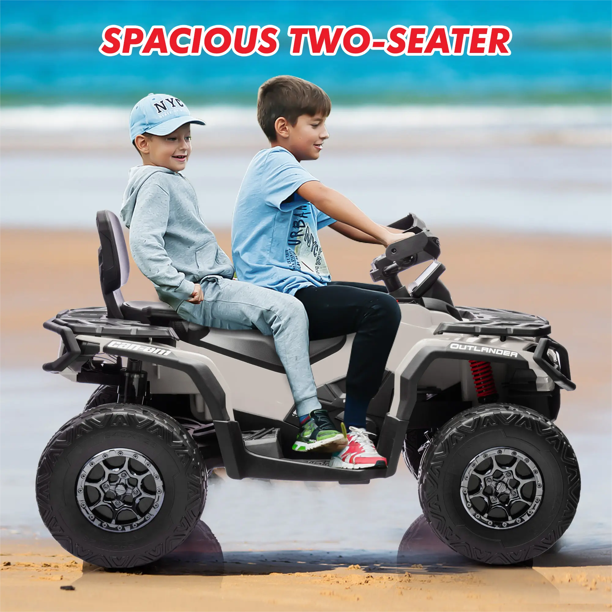 Garvee Life 4 Wheel Kids ATV, Bombardier Licensed 4WD Electric ATV, 12V Ride On Toy Car w/4X200W Motors, 2-Seater, LED Lights, Music, USB, 5 Mph Max Speed For Toddler 3-8