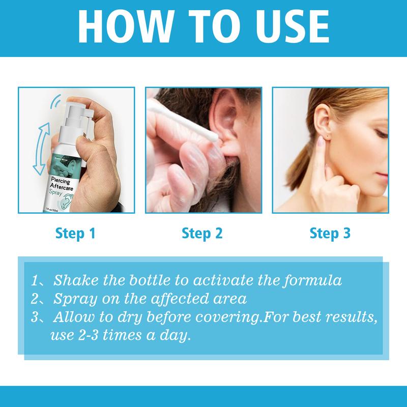 Piercing Aftercare Spray，Suitable for Ear, Lip, Tongue, Nose, Navel and Other Empty Positions, Mild and Non Irritating, Suitable for Post Perforating Care, Ear Hole Cleaning, Easy To Use