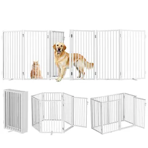 PAWGIANT Pet Gate, 120''Extra Wide Foldable Dog Fence Indoor, 32''Height Dog Gate for Fireplace, Garden, White