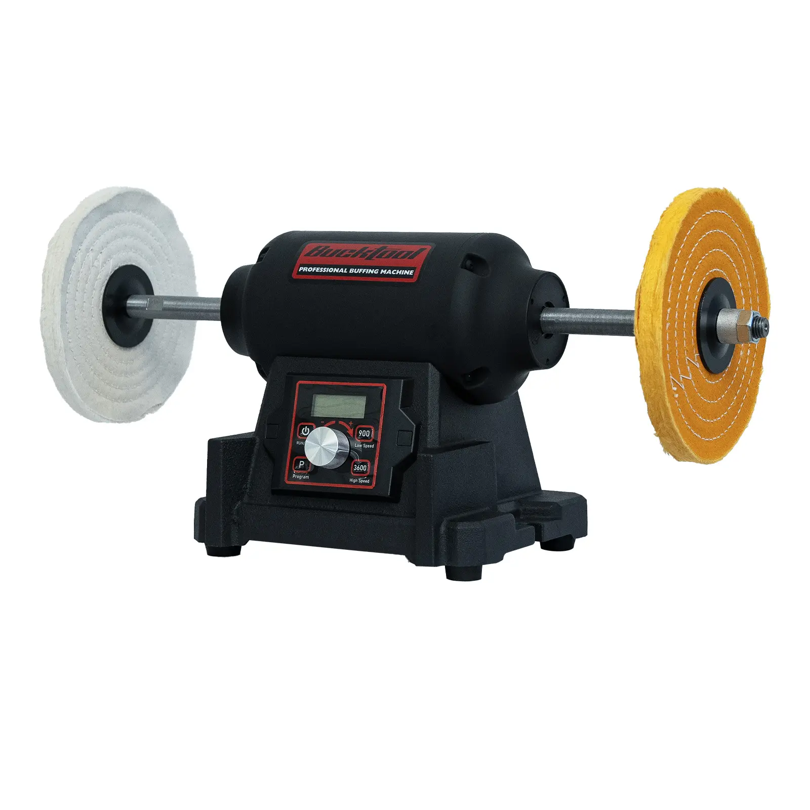 BUCKTOOL 1HP 120V VFD Cast Iron Variable Speed Bench Buffer Polisher, 8-in, 900-3600 RPM 1-Button Variable Speed Control with Memory Function, Extended Shaft, Stable & Reliable Performance, Minimize Vibration, Precise Finishes, 2-Year Warranty, 1 Horsepow