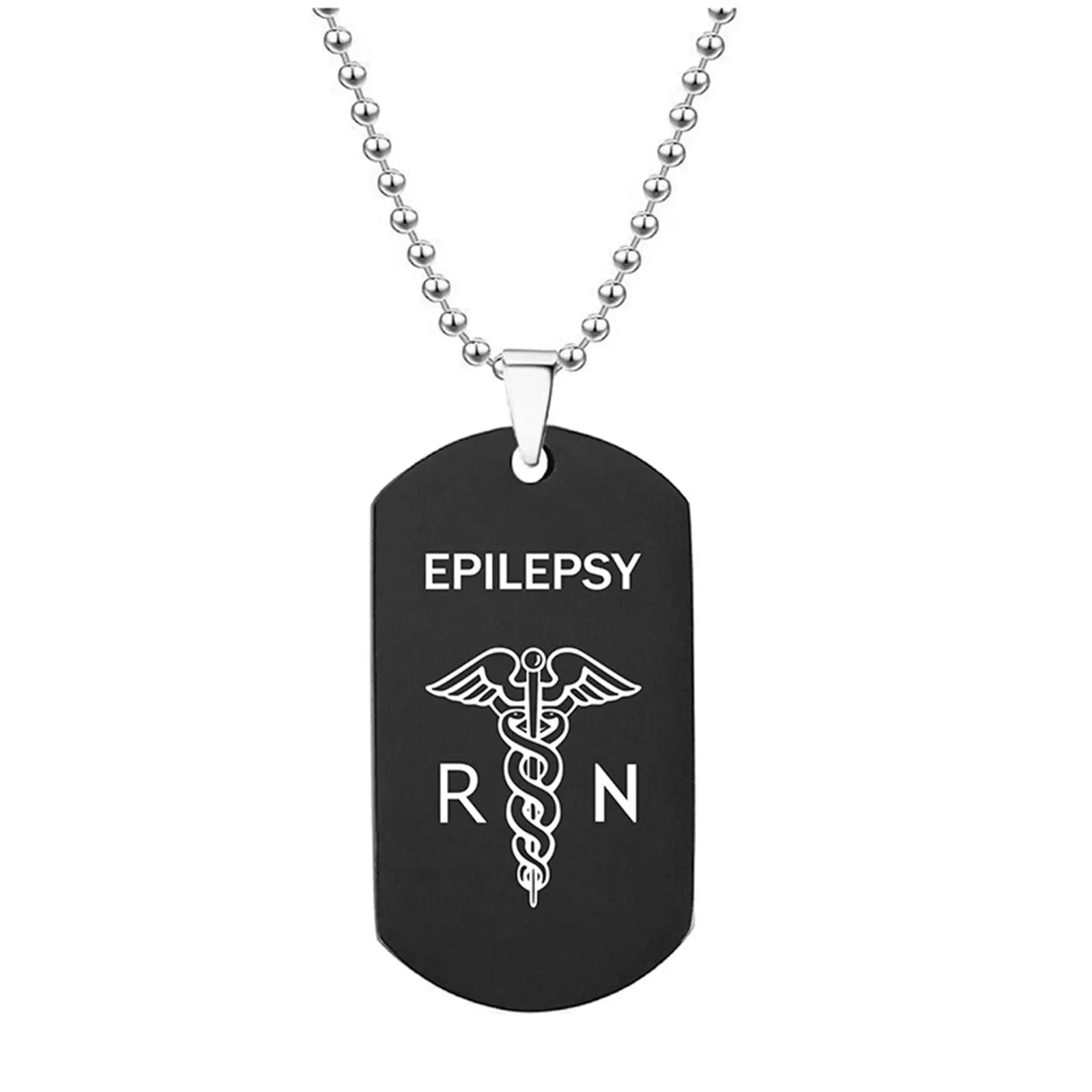 OIDEA Medical ID Necklace, Black 304 Stainless Steel Dog Tag, Custom Made Engravable Pendant for Adults with Epilepsy, Hypoallergenic for Daily Wear, Custom Made Pendant, Emergency, Caregiver Gift, Medical Alert, Caduceus Mark, Custom Name Necklaces, Unis