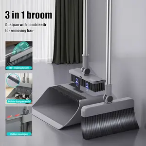 Broom and Dustpan Set 360 Degree Rotating Broom Indoor Upright Broom and Dustpan with Long Handle for Home Kitchen Lobby Floor Cleaning Supplies