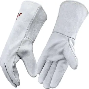 Leather Welding Gloves for Men Women, Fire and Heat Resistant for Stick Tig Mig Fireplace BBQ Oven Grill Wood Stove, Bite Proof Animal Handling Gloves for Cat Dogs Ideal Welders Gifts