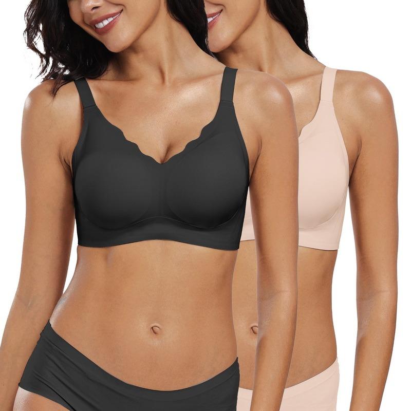 OEAK 2PCS Women Seamless Jelly Bra Soft Push-Up Bralette Wireless No Underwire Comfort Full Coverage Everyday Bra