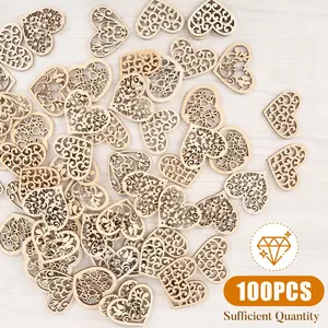 Pack Of 100 Wooden Heart Cutouts - DIY Craft Ornaments for Wedding, Birthday, Valentine's Day, Christmas, Thanksgiving, Mother's Day Decorations