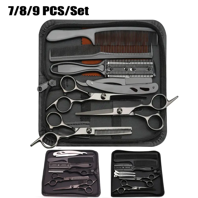 7/8/9pcs Professional Hair Clipper Set, Haircut Set - Right-Handed Thinning Shears for Men & Women, Ideal for Salon & Home Use, Perfect for All Hair Types, Hair Styling Set, Salon Supplies, Hair Salon Tools