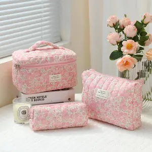 Floral Pattern Makeup Bag Set, 3 Counts Large Capacity Travel Cosmetic Bags, Zipper Makeup Organizer Pouches, Versatile Storage Bags