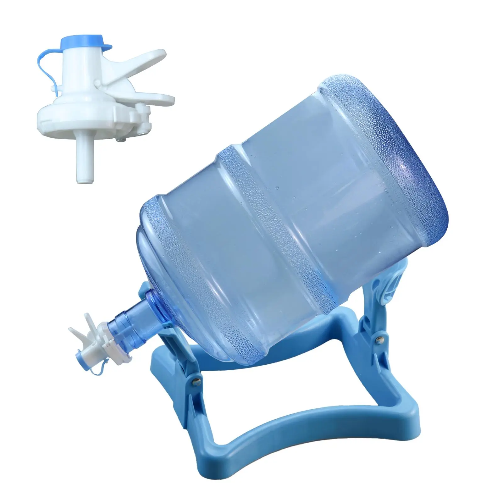 Plastic 5 Gal Water Jug Holder - Collapsible Stand, Thick Dispenser Valves, Fast-Flow Spout Fits 55mm Caps for 3-5 Gal Bottles