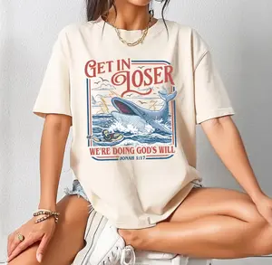 Get In Loser God's Will T-Shirt, Jonah and the Whale Graphic Shirt, Funny Christian Religious Tee, Crew Neck, Short Sleeve, Cotton, Gift for Him Her, Men And Womenswear Top