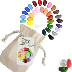 Crayon Rocks 32 Count Rock-Shaped Crayons with Tripod Grip for Kids & Toddlers Fun Educational Creative Activity Set in Muslin Bag for Handwriting Development