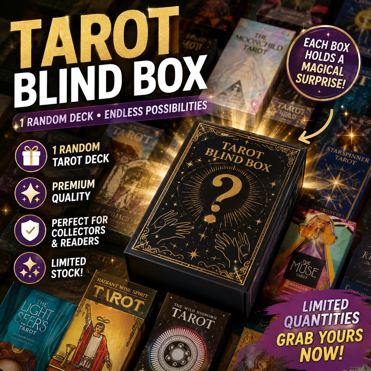 Tarot Cove Random Tarot Blind Box, Premium Paper Tarot Deck Surprise Set with Guidebook, Beginner Friendly Mystery Witchy Tarot Tarot Cove Random Tarot Blind Box, Premium Paper Tarot Deck Surprise Set with Guidebook, Beginner Friendly Mystery Witchy Tarot