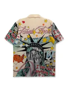 Printed Graphic Fitted Shirt with Fun Funny Patterns, Liberty Statue Design, Casual Vacation Wear, Artistic Style, Youth Fashion, Valentine's Gift, Short Sleeve Hawaiian Clothing
