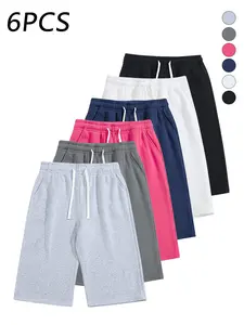 6-pack men’s casual athletic 3/4 pants, adjustable drawstring waistband, loose straight cut, skin-friendly breathable fabric
