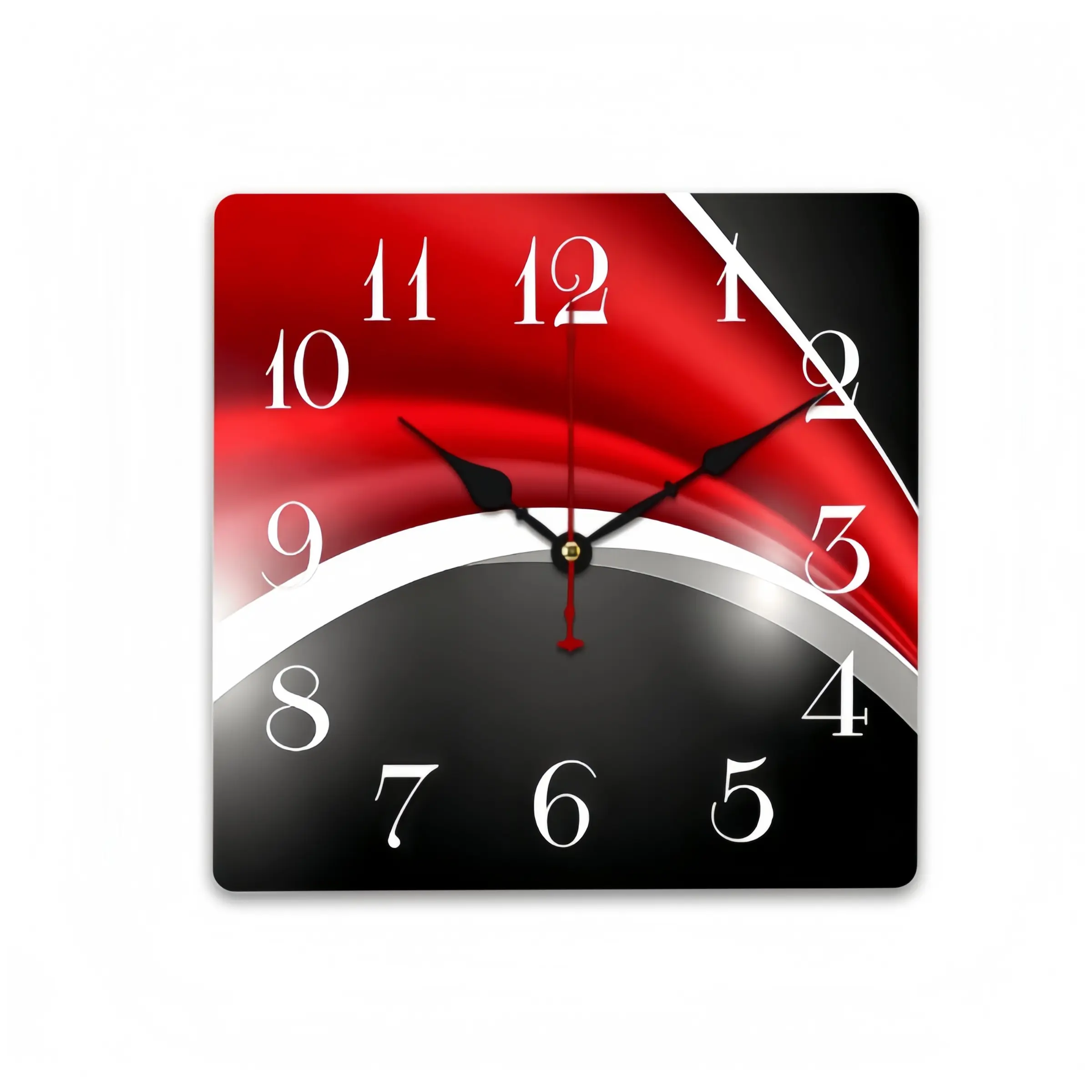 Decorative Wooden Wall Clock - Silent Non-Ticking MDF & Metal Clock, Red Black White Abstract Line Modern Wave Square Design, Home Decor for Living Room & Office, Festivals Gift (10/12 in)