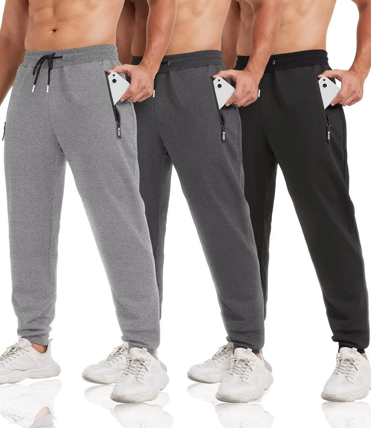 3 Pack Sweatpants for Men Tapered Mens Joggers Pants with Zip Pockets Slim Fit Running Gym Sweat Pants Gifts for Men -B0DF7DTZH7