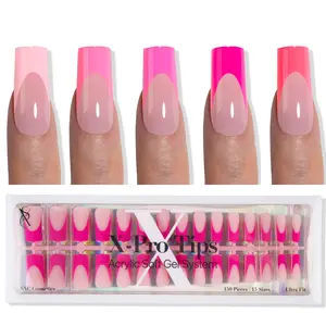 SXC Cosmetics X-Pro Tips - Nail Tips Only - 5 Pink Shades French Tip Press On Nails, 150/160pcs, Almond/Coffin/Square Shapes, XS-M Sizes DIY Salon-Quality Nails at Home