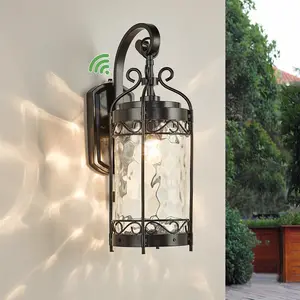 Large Dusk to Dawn Sensor Outdoor Wall Sconce,19.68" H Vintage Exterior Light Fixture with IP65 Waterproof,Classical European Style Porch Light with Water Glass for Front Door Balcony Porch