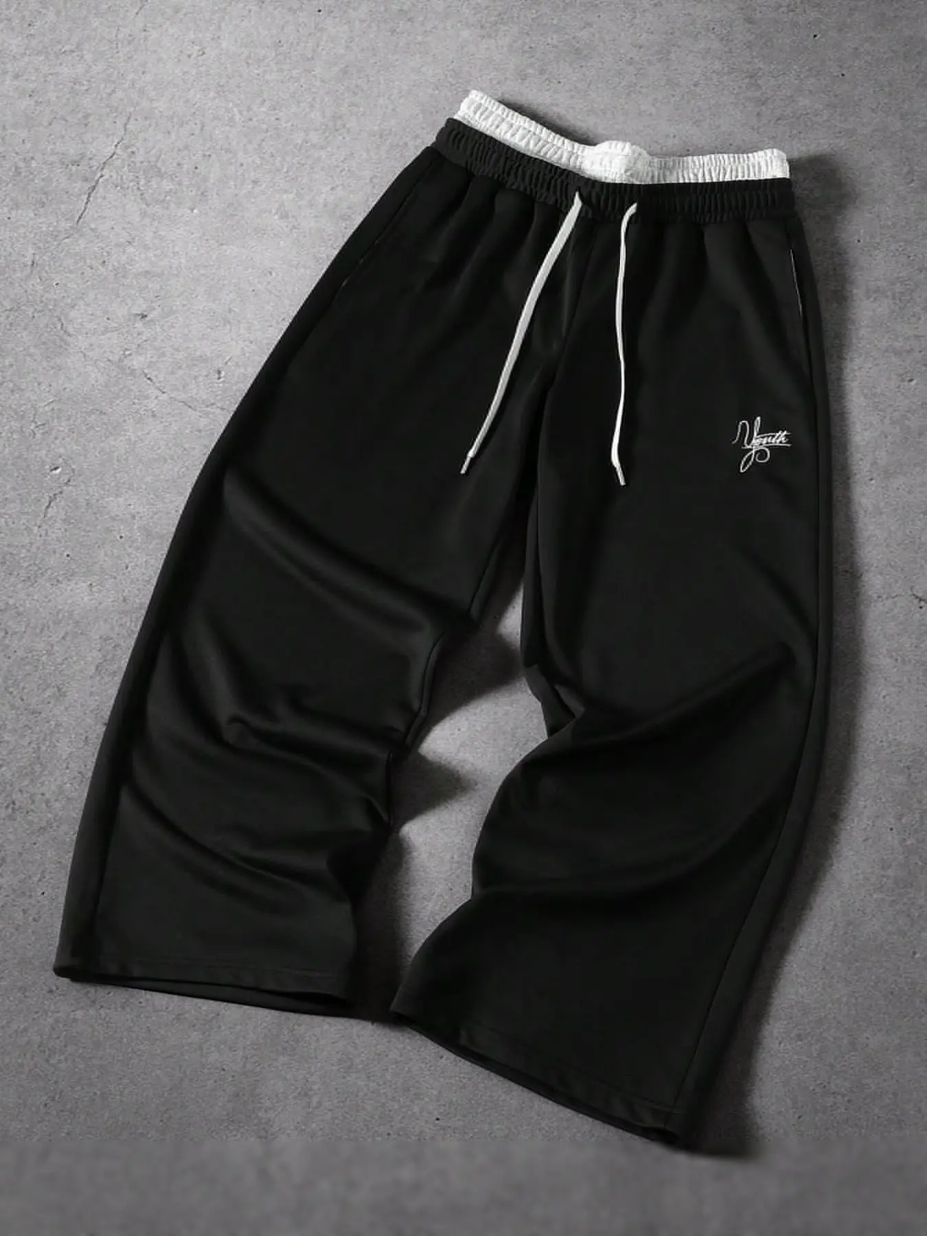 Y2K Baggy Black Sweatpants | Contrast Drawstring Wide Leg Pants | Casual Streetwear Trousers | Unisex Fashion
