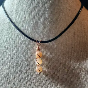 Peach Moonstone Crystal Bead Wire Wrap Pendant & Corded Necklace