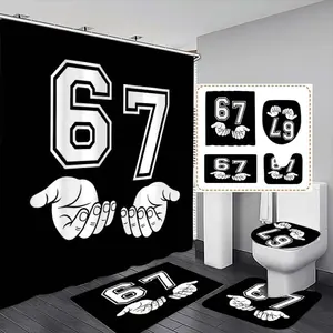 Digital Print Shower Curtain Set, Modern Bathroom Decor & Accessories, Ideal Gift for Friends & Family, No Drilling Required