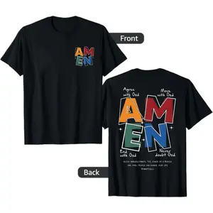AMEN Classic Letter Header T-Shirt for Men Women Vintage Distressed 230g Washed Cotton Casual Fit God Bless (regular cotton/washed cotton) You Design