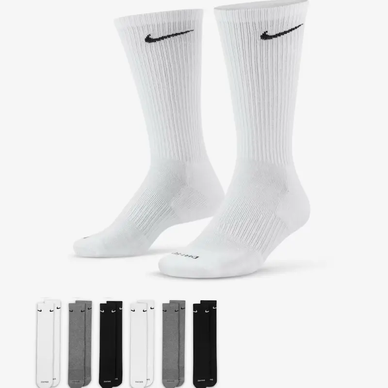 MULTI-COLOR NIKE DRI-FIT EVERYDAY PLUS CUSHIONED CREW TRAINING SOCKS (6-PACK)