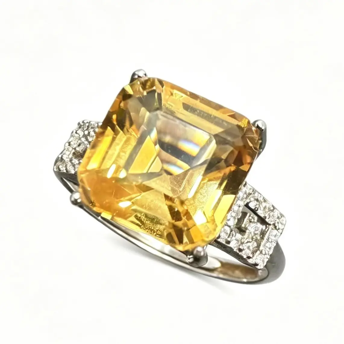 Natural Citrine Statement Ring, 925 Sterling Silver Adjustable Rings, 11×11mm Natural Crystal Jewelry, Elegant Casual Ring