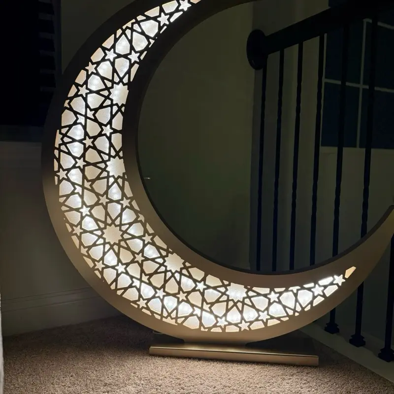 Ramadan Wooden Crescent Moon with Light- Available in 3 Sizes