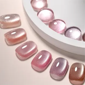 GAOY Pink Ocean Cat Eye Gel Nail Polish Set with Magnet for Holographic Cat Eye, Holiday Gift Pick Salon Gel Manicure and Nail Art DIY at Home