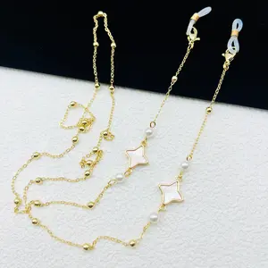 Handmade clover eyeglass chains, gold-plated eyeglass chains, fashionable women's sunglasses chains, and eyeglass accessories