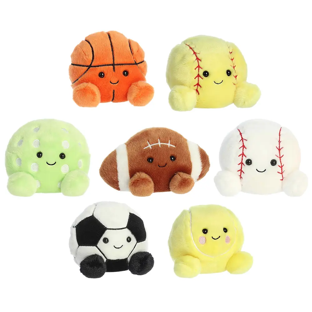 Aurora World Plush Palm Pals - SET OF 7 SPORTS BALLS [Hoops, Slugger, Steve, Striker +3](5 inch)