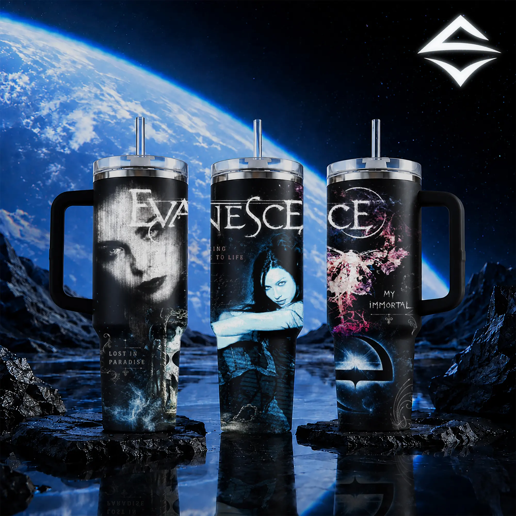 Evanescence Tumbler 20oz 40oz with Handle Insulated Stainless Steel Travel Mug Gothic dark Aesthetic Rock Band Merch Bring Me To Life My Immortal Gift for Fans Music Lover Reusable Cup