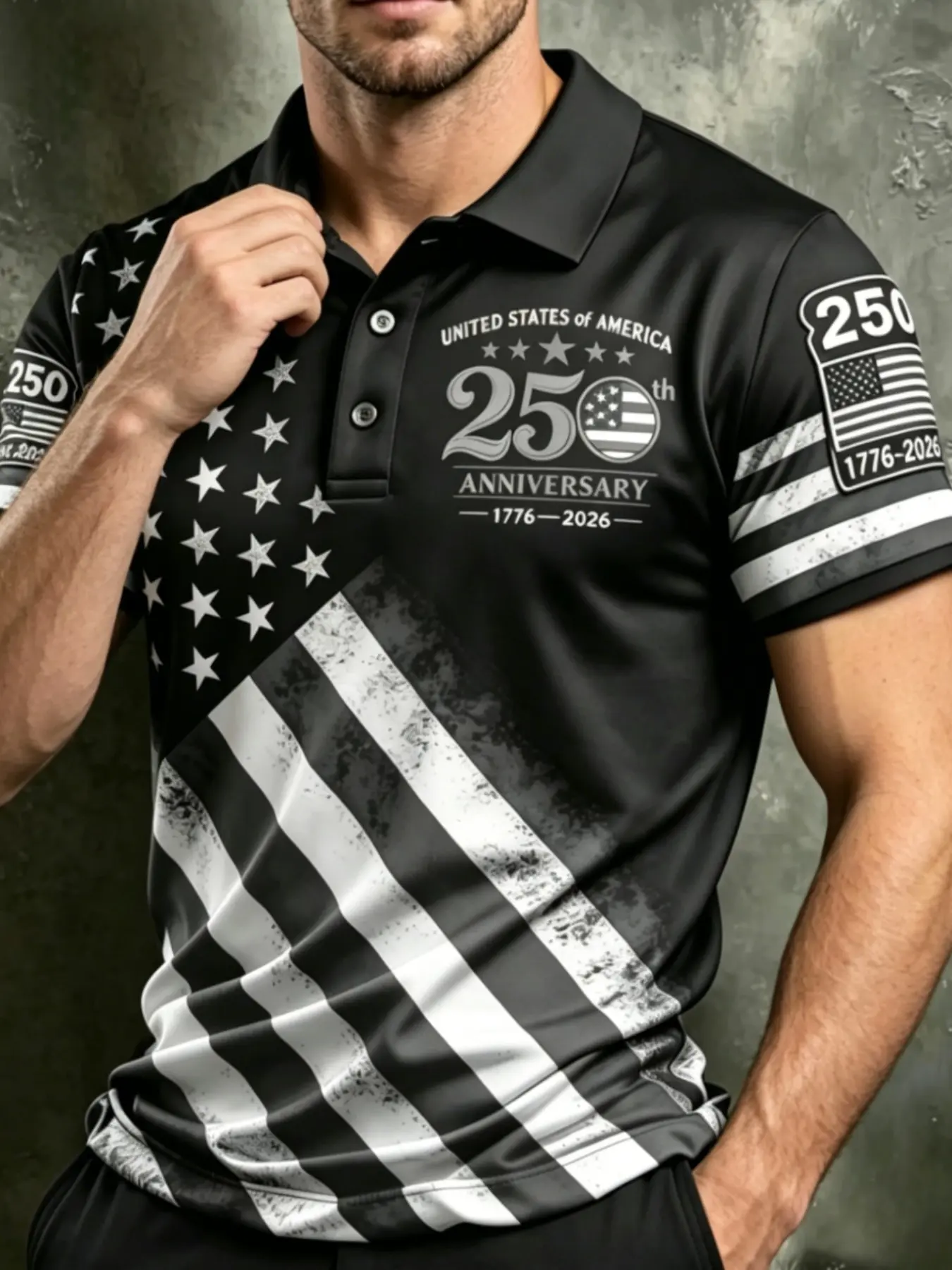 Men's 250th Anniversary American Flag Polo Shirt, Festive USA Flag Stars & Stripes Slim-Fit Short Sleeve Outdoor Golf Shirt, Casual Top