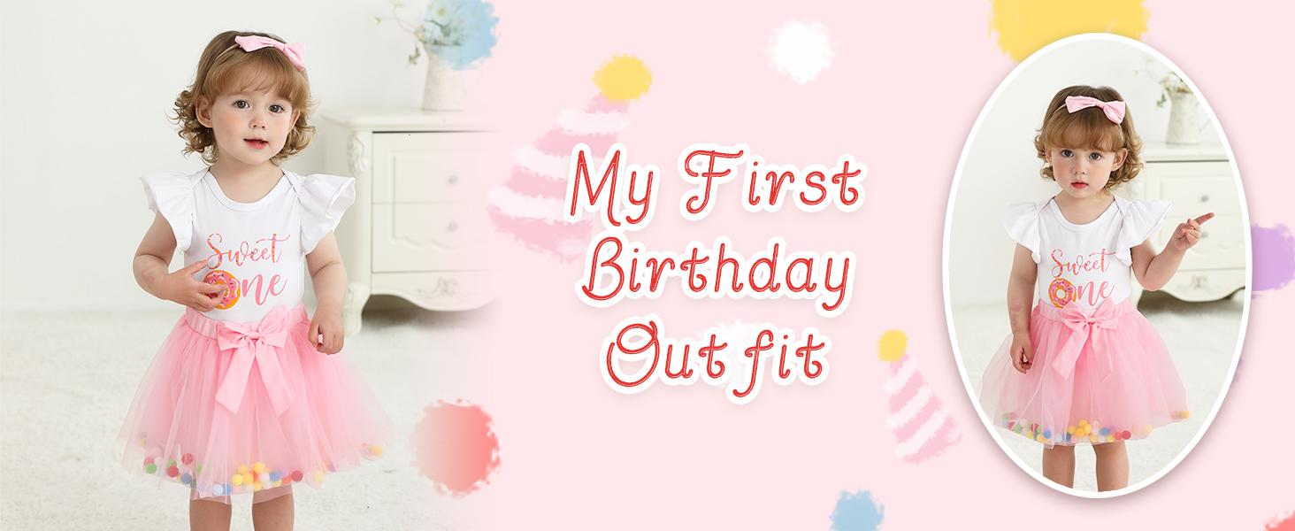 Baby Girl 1st Birthday Outfits One Year Old Clothes Romper Tutu Cake Smash Skirt with Headband Baby Girl Gifts