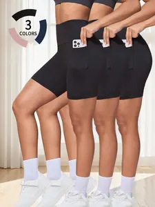 3 Pack Women’s 5" High Waisted Biker Shorts with Pockets, Super Soft Tummy Control, No See Through Yoga Workout Shorts