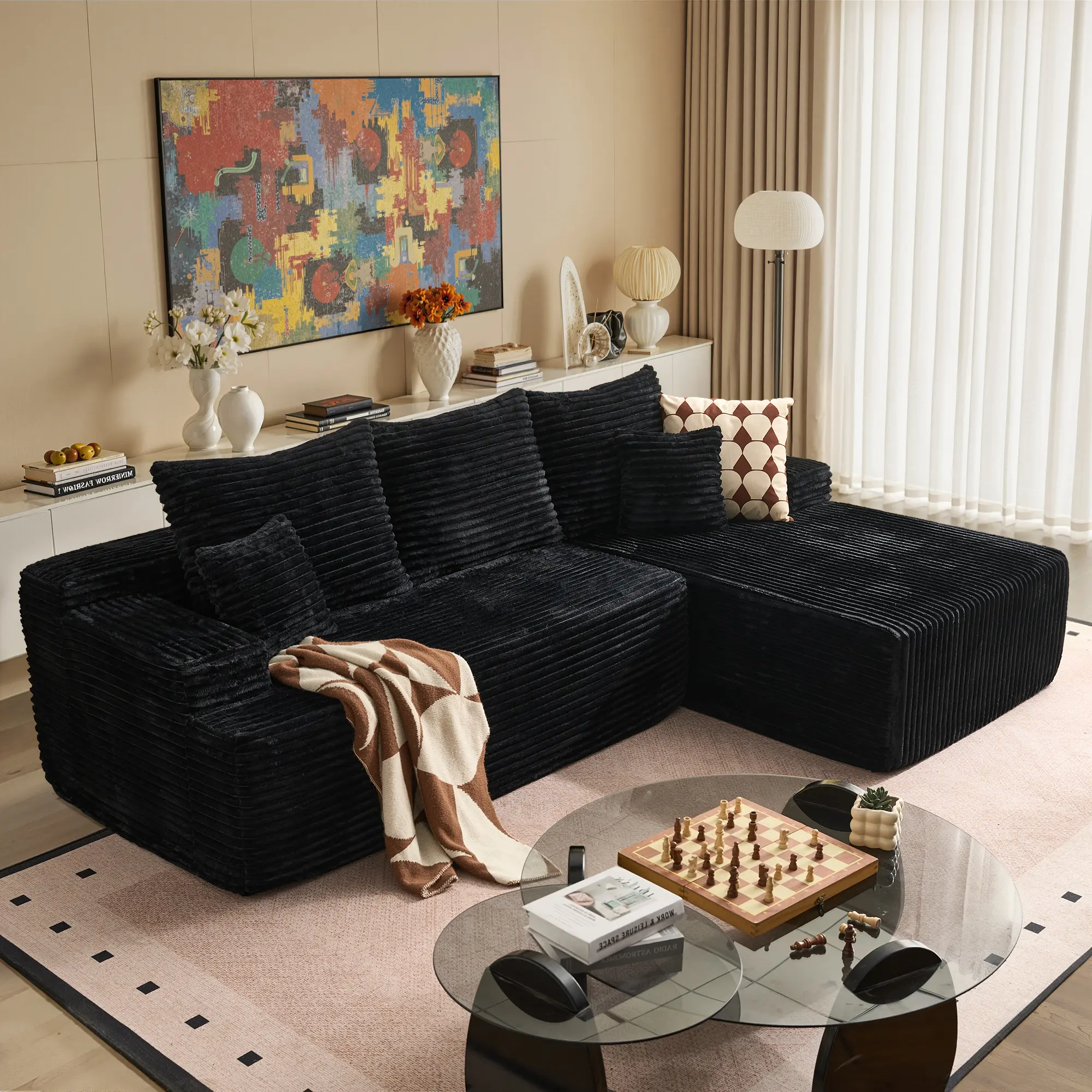 96" Black L Shaped Sofa with Right Chaise 2