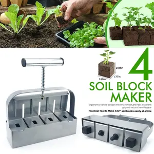 Manual Four-Chamber Soil Block Maker, Heavy-Duty Soil Block Tool with Ergonomic Handle, Ideal for Home Gardening and Farm Seedling, Potting Soil Substrate, Planting Mix