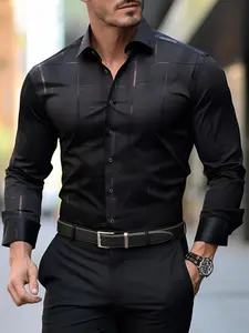 Men's All Over Print Long Sleeve Dress Shirt, Casual Party Shirt, Regular Fit Business Collared Button Shirt for Work Office, Fashion Men's Clothes for All Seasons