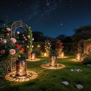 solar light outdoor / waterproof solar light / solar garden - Solar lantern  Metal Led Light with Hollow Design - Hanging Decor for Garden Patio Pathway - Auto On/Off Night Lamp for Yard Beach Theme Gifts  - led lights  Gift  Mother'sDay gift Birthday