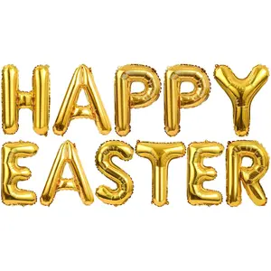 16 Inch Gold Happy Easter Balloon Banner for Easter Party, Egg Hunt, Spring Celebrations & Gatherings