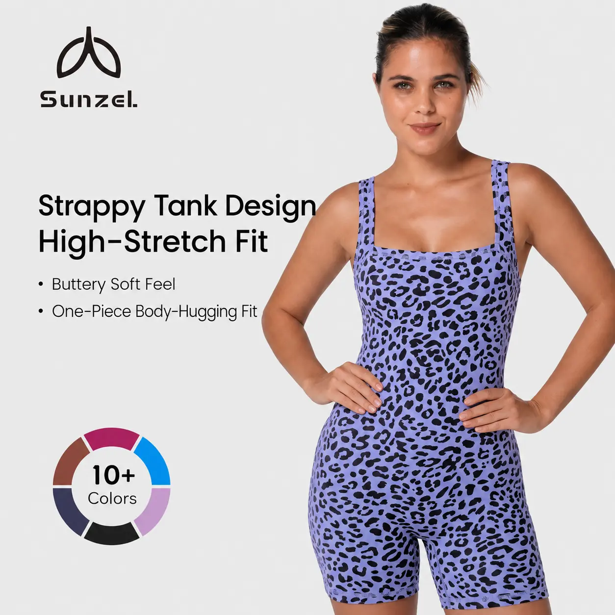 Sunzel Women’s Athletic Romper, Buttery Soft Strappy Square Neck One Piece Workout Bodysuit with Tummy Control Scrunch Butt Shorts, Yoga Gym Outfit