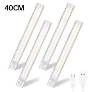 LED Motion Sensor Lights 4 Pack USB Rechargeable Magnetic Closet Under Cabinet Night Light 3 Color Temperatures Stepless Dimming Energy Saving for Kitchen Stairs Wardrobe Pantry Coffee Corner Bathroom Sink Cabine