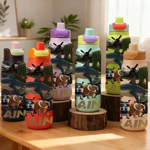 Auracup 1pc 28oz Insulated Water Bottle with Handle and Straw, Animal Adventure Print Kids Sports Bottle, Leakproof Flip Lid Stainless Steel Vacuum Tumbler, Flasks, BPA Free Reusable Water Bottle for School, Travel, Gym, Outdoor