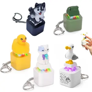 5 PCS Button Keychain Fidget Toy Real Sound LED Light Rechargeable Clicker Sensory Stress Relief Adult Keyboard Clicky Keychain Noise Maker Button Clicker Keyring Gadget